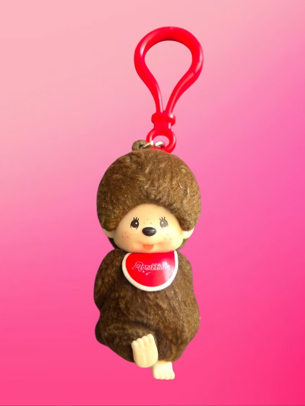 Brown Plush Keychain with Red Clip